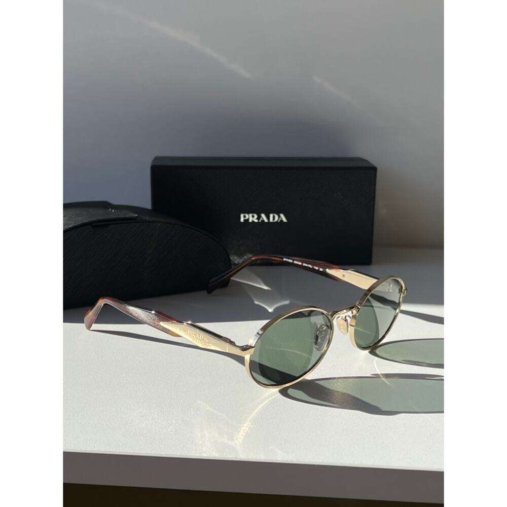 NEW Prada PR65ZS Oval Sunglasses in Gold Green - Picture 6 of 10